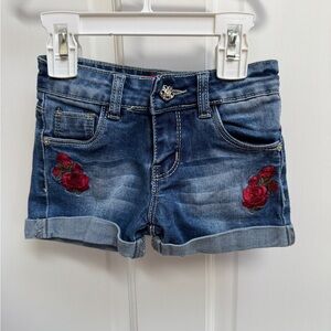 NWOT Pop Jeans 2T Girls Blue and Red Embroidered Floral Denim Shorts